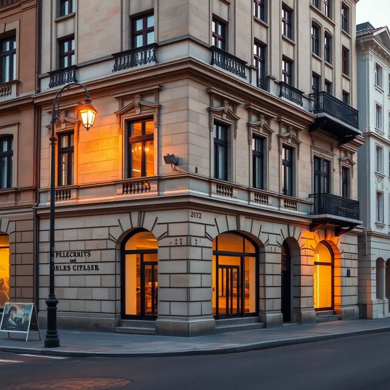Fațadă elegantă interbelică a unei clădiri din București într-o seară de toamnă