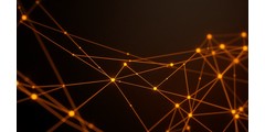 Reprezentare abstractă a unei rețele de linii aurii pe fundal cărbune